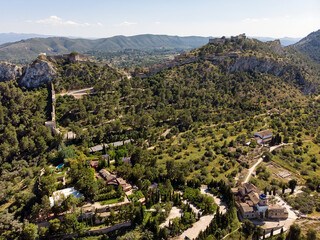 Wall Mural - Aerial view to Xativa castle located on mountain top. Spain