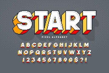 Aufkleber - Pixel vector alphabet design, stylized like in 8-bit games. High contrast, retro-futuristic.