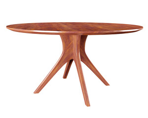 Poster - Round wooden retro table, dining table isolated on white background. Clipping path included. 3D render. 3D illustration.