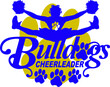 bulldogs cheerleader team design with cheerleader and paw prints for school, college or league