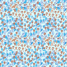 Seamless Pattern With Blue And Brown Hearts