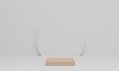 3d rendering. Wood podium on white background. Abstract minimal scene with geometric. Pedestal or platform for display, product presentation, mock up, show cosmetic product