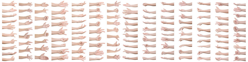 Super set of man hands gestures isolated on white background. with clipping path.