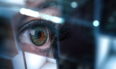 Wall Mural - Close up of woman eye in process of scanning