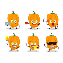 Wall Mural - Orange habanero cartoon character with various types of business emoticons