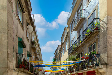 Wall Mural - Colorful buildings of Lisbon historic center near landmark Rossio Square.