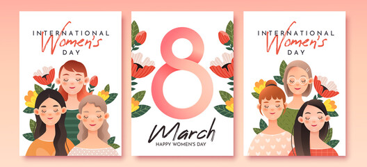 Set of  greeting posters for International Women's Day (March 8).