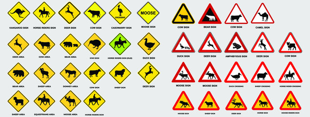 Big set of warning signs of animal. Aware and caution vector template. Eps 10