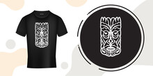 Tiki Mask In Hawaiian Style. Face From Polynesian Patterns. Suitable For T-shirts, Phone Cases And Tattoos. Vector Illustration.