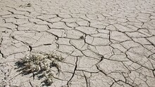 Dry Desert Landscape With Cracks In The Mud On Sunny Day.