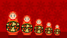 Wooden Nesting Dolls. Hand-painted. Matryoshka Dolls Are Traditional Russian Souvenirs.