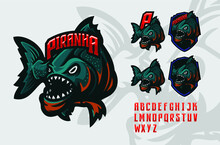 Illustration Vector Graphic And Font Set Of Piranha Perfect For E-sport Team Mascot And Game Streamer