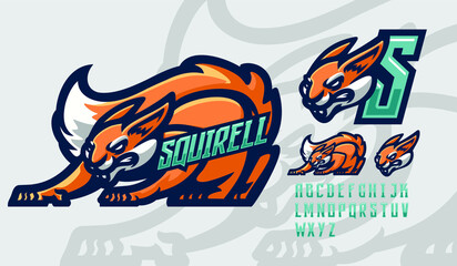 Wall Mural - illustration vector graphic and font set of squirrel perfect for e-sport team mascot and game streamer