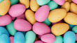 © RocknRoller Studios - Multicolored Easter Egg background. Beautiful Easter Wallpaper with, speckled Orange, Pink and Turquoise Eggs. 3D Render