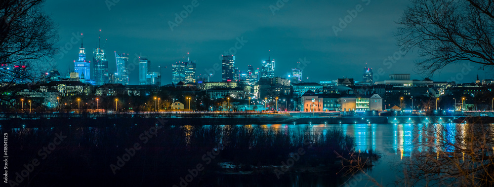 Obraz na płótnie Warszawa nocą Warsaw by night w salonie