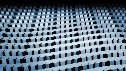 Wall Mural - 4k 3D abstract background animation of metal elements surface geometric pattern morphing and turning loop. Great for ads, technical, industrial, scientific, sci-fi illustrations, etc.