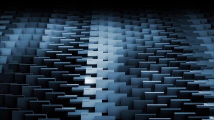 Wall Mural - 4k 3D abstract background animation of metal elements surface geometric pattern morphing and turning loop. Great for ads, technical, industrial, scientific, sci-fi illustrations, etc.