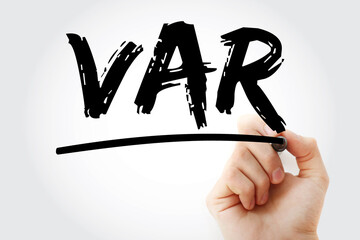 Aufkleber - VAR - Value Added Reseller or Value at Risk acronym with marker, business concept background