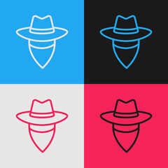 Sticker - Pop art line Cowboy icon isolated on color background. Vector.