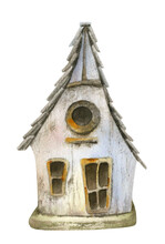 Wooden Birdhouse Hand Drawn In Watercolor Isolated On A White Background. Watercolor Illustration. 