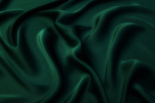 Wall Mural -  - Texture, background, pattern. Texture of green silk fabric. Beautiful emerald green soft silk fabric.