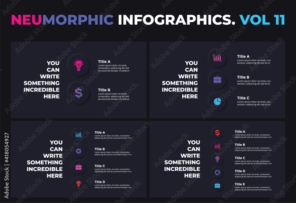Neumorphic Vector Infographic. Circles timeline. 2, 3, 4, 5 options ...