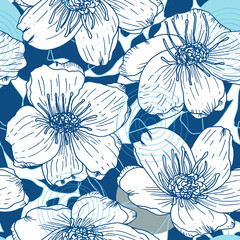 Aufkleber - Vector organic seamless abstract background, botanical motif with stylized leaves, flowers and simple geometric shapes. Floral pattern.