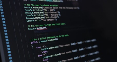 text on laptop screen. the programmer writes the code.coding program programming developer compute w