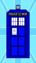 Police Public Call Box On Blue British Flag Background.