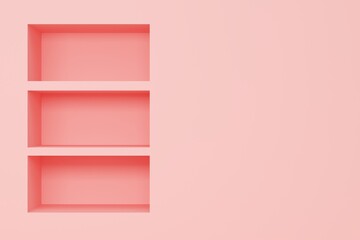 Poster - Abstract background with shelf in pink wall. Minimalist backdrop design for product promotion. 3d rendering