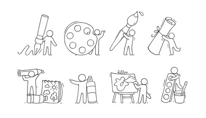 Poster - Art set with working little people.