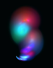 Blurry Strokes, Spots, Clouds Create Helix. Red, Violet And Blue On Black. Great As Wall Art, Billboard, Web Banner Or Other Kind Of Design. Expressive Digital Shapes. May Be Festive Or Artistic.	