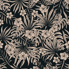 Canvas Print - Tropical floral decorative seamless pattern