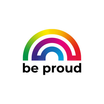 Be Proud LGBTQ+ Pride Logo Design with Rainbow and Be Proud Slogan for LGBT Gay Pride Month. Vector Pride Design Template for Social Media Post, Banner, Logo, Symbol, Illustration etc. 