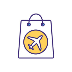 Sticker - Packing carry-on bag RGB color icon. Hand luggage item. Souvenirs from vacation. Bringing gifts from travel. Baggage restrictions. Taking items on board plane. Isolated vector illustration