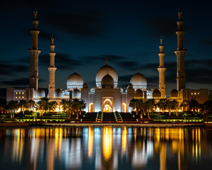 Sheik Zayed Grand Mosque in Abu Dhabi at Dusk 2