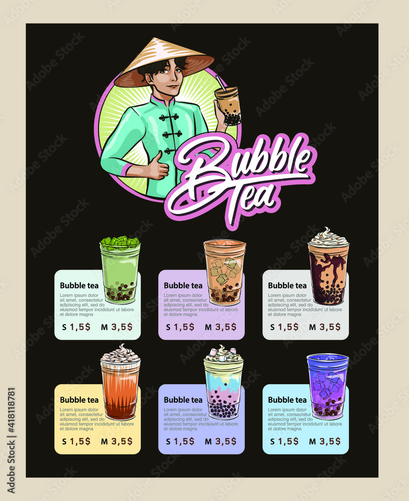 menu design and flyers Thai pearl bubble tea menu for your cafe with ...