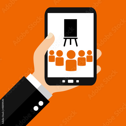 Gemeinsames arbeiten oder lernen mit dem Smartphone - Flat Design Hintergrund © kebox