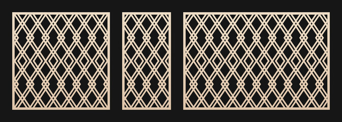 laser cut pattern set. vector template with abstract geometric ornament, lines, diamond grid, lattic
