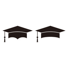 Graduation student black cap  set, silhouette icon on white background