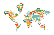 Wild Animal Icon World Map Shape Concept Isolated