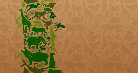 green wild animal icon recycled paper background