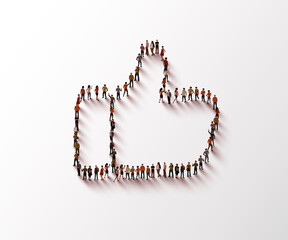Wall Mural - Large group of people in the shape of like sign. Social network concept.