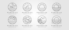 Set Of Ocean Line Art Logo Vector Minimalist Design, Ocean Landscape Icon Symbol Vector Illustration Design