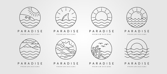 Fototapete - set of ocean line art logo vector minimalist design, ocean landscape icon symbol vector illustration design