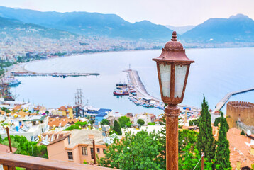 Wall Mural - The coast of Alanya with old lantern, Turkey