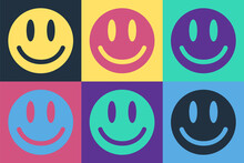 Pop Art Smile Face Icon Isolated On Color Background. Smiling Emoticon. Happy Smiley Chat Symbol. Vector.