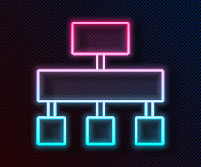 Poster - Glowing neon line Site map icon isolated on black background. Vector.