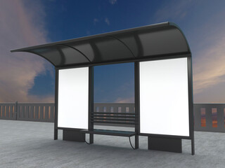 Blank white mock up of two vertical billboards in a bus stop