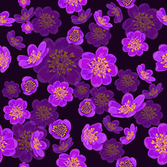 Wall Mural - Seamless background with purple flowers. Vector illustration